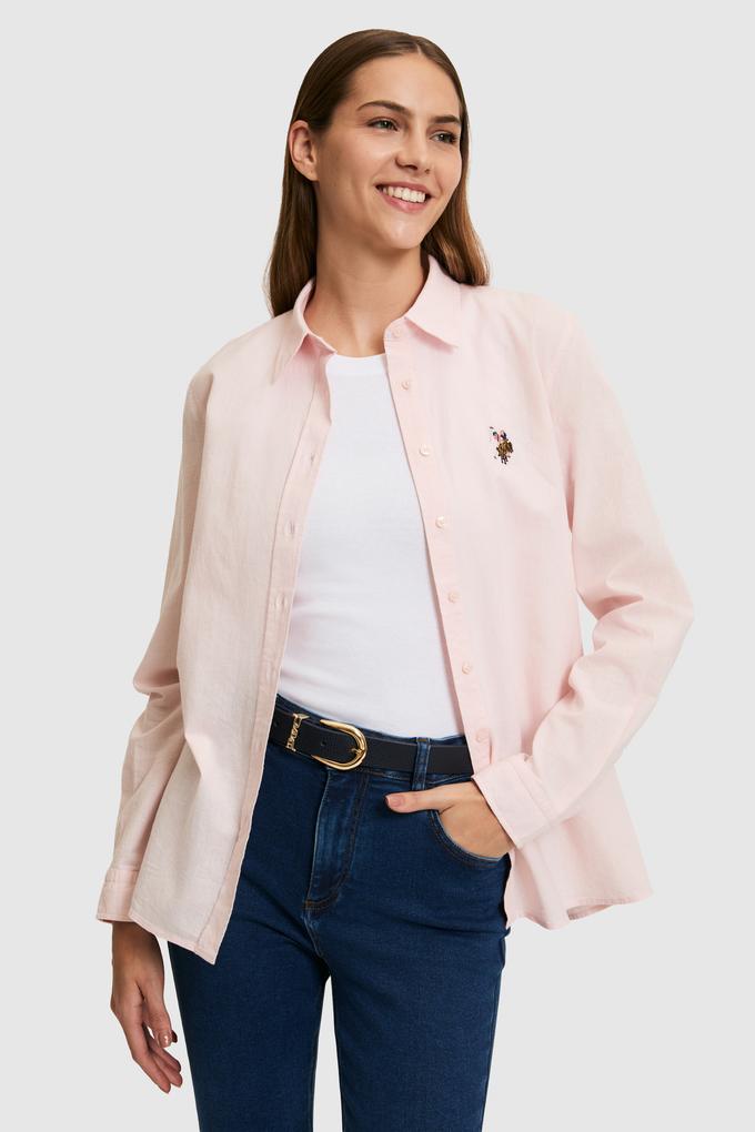 Kadın Açık Pembe Uzun Kollu Basic Gömlek