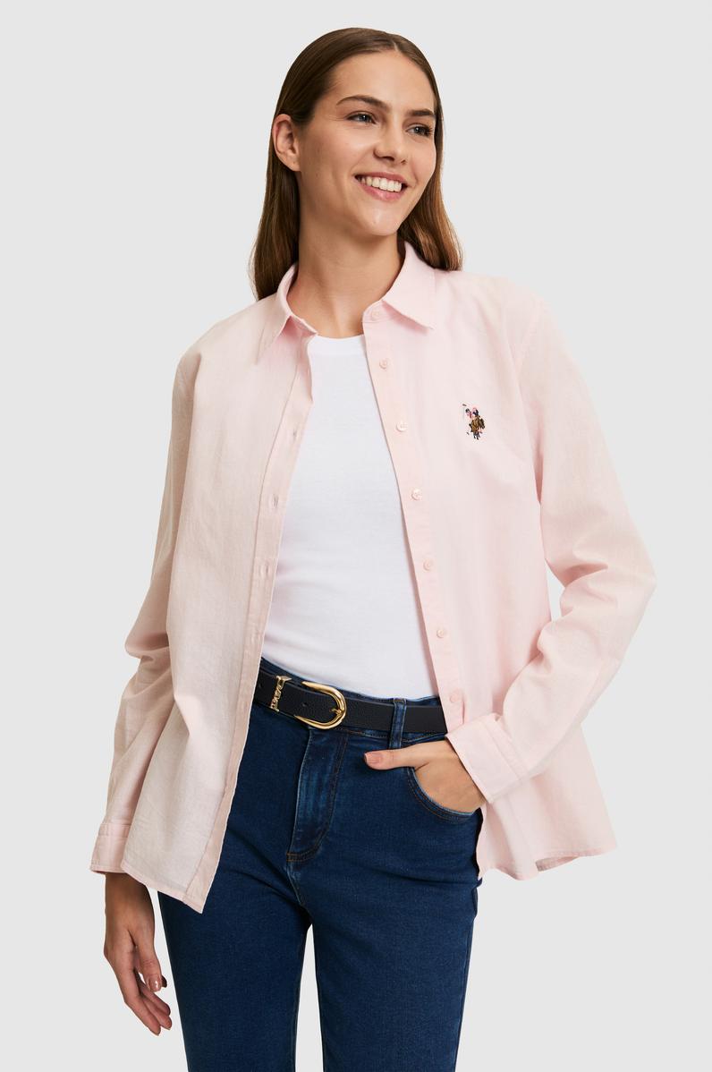 Kadın Açık Pembe Uzun Kollu Basic Gömlek