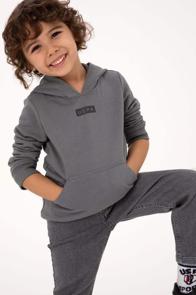 Erkek Çocuk Gri Kapüşonlu Sweatshirt