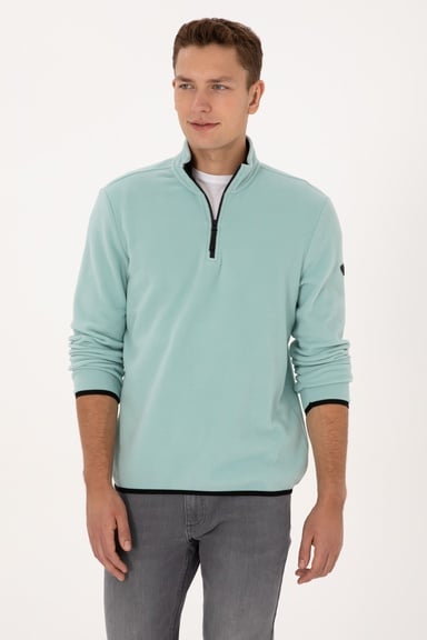 Erkek Regular Fit Mint Polar Yarım Fermuarlı Basic Sweatshirt