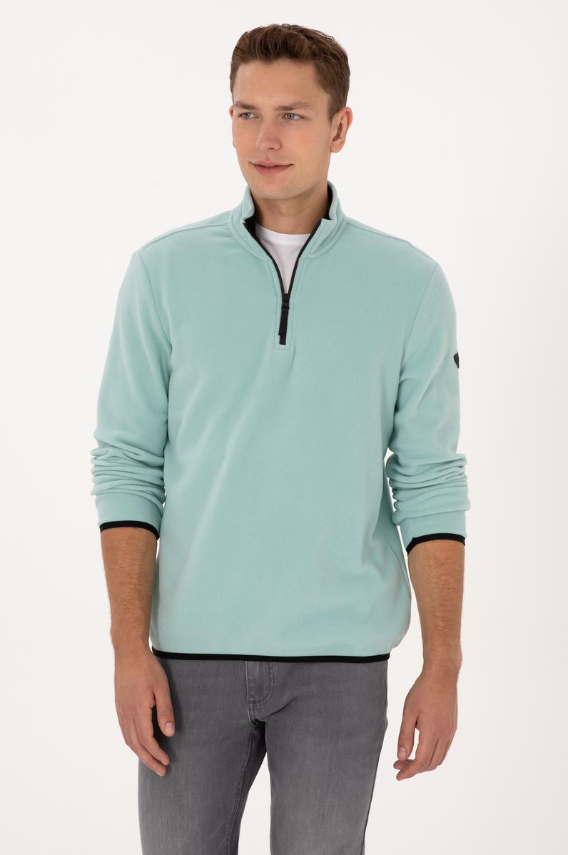 Erkek Regular Fit Mint Polar Yarım Fermuarlı Basic Sweatshirt