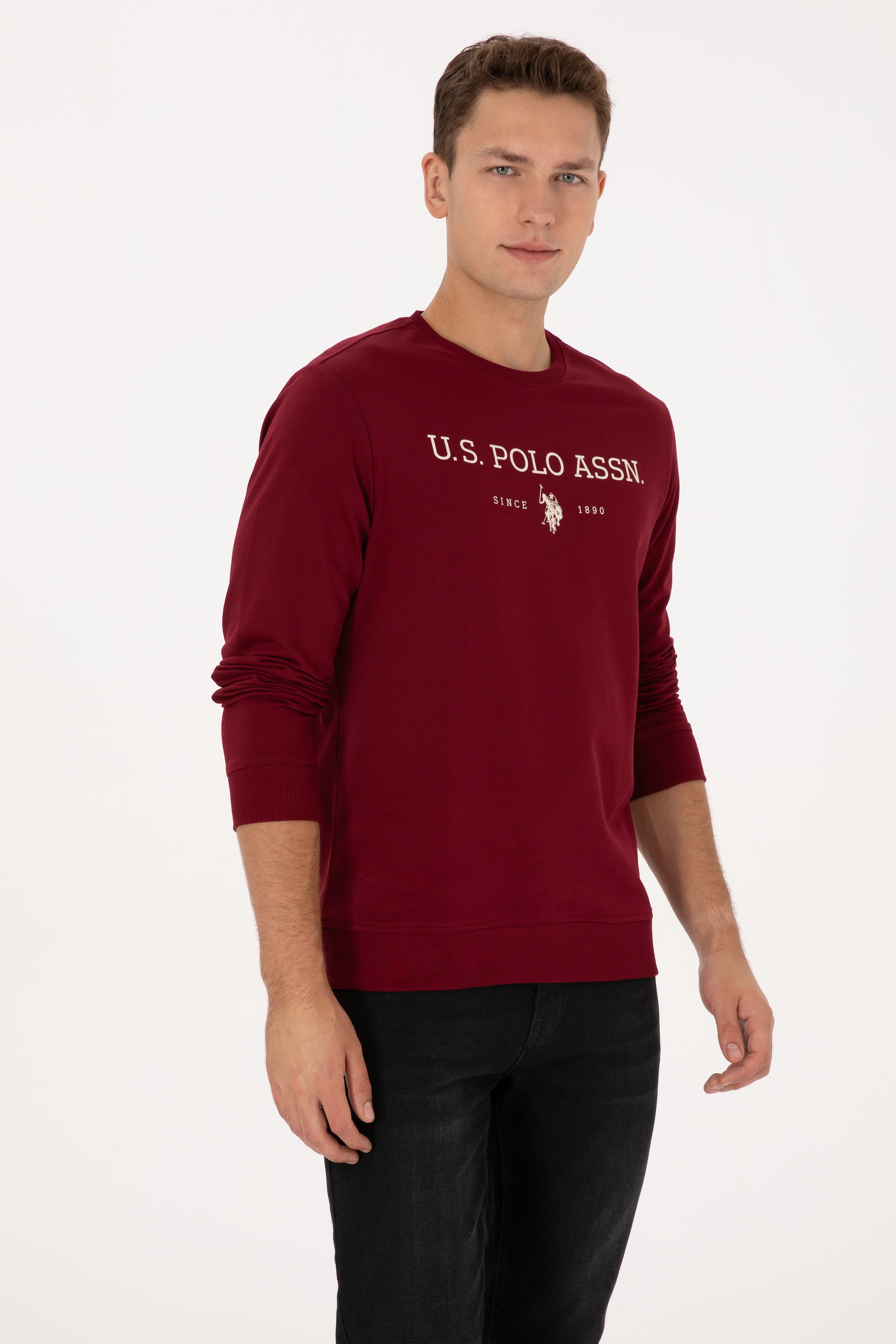 Erkek Regular Fit Bisiklet Yaka Bordo İnce Basic Sweatshirt - Image 1