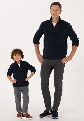 Erkek Çocuk Lacivert Yarım Fermuarlı Polar Sweatshirt - 50313841118
