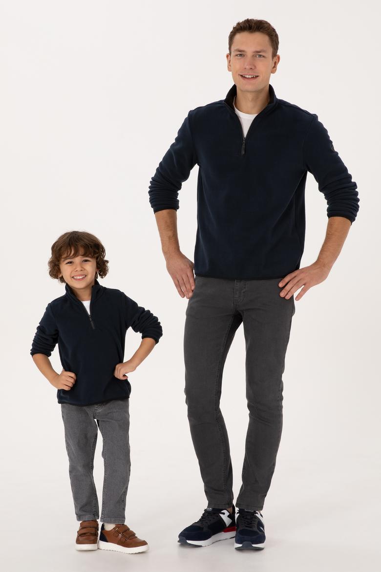 Erkek Çocuk Lacivert Yarım Fermuarlı Polar Sweatshirt - 50313841118