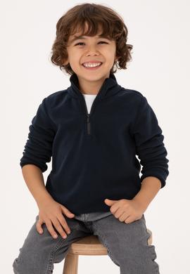 Erkek Çocuk Lacivert Yarım Fermuarlı Polar Sweatshirt - 50313841118