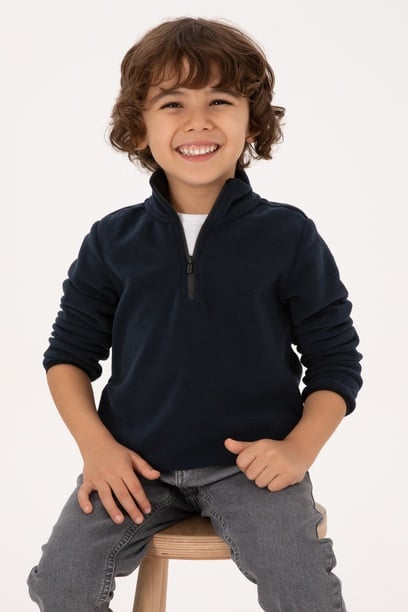 Erkek Çocuk Lacivert Yarım Fermuarlı Polar Sweatshirt