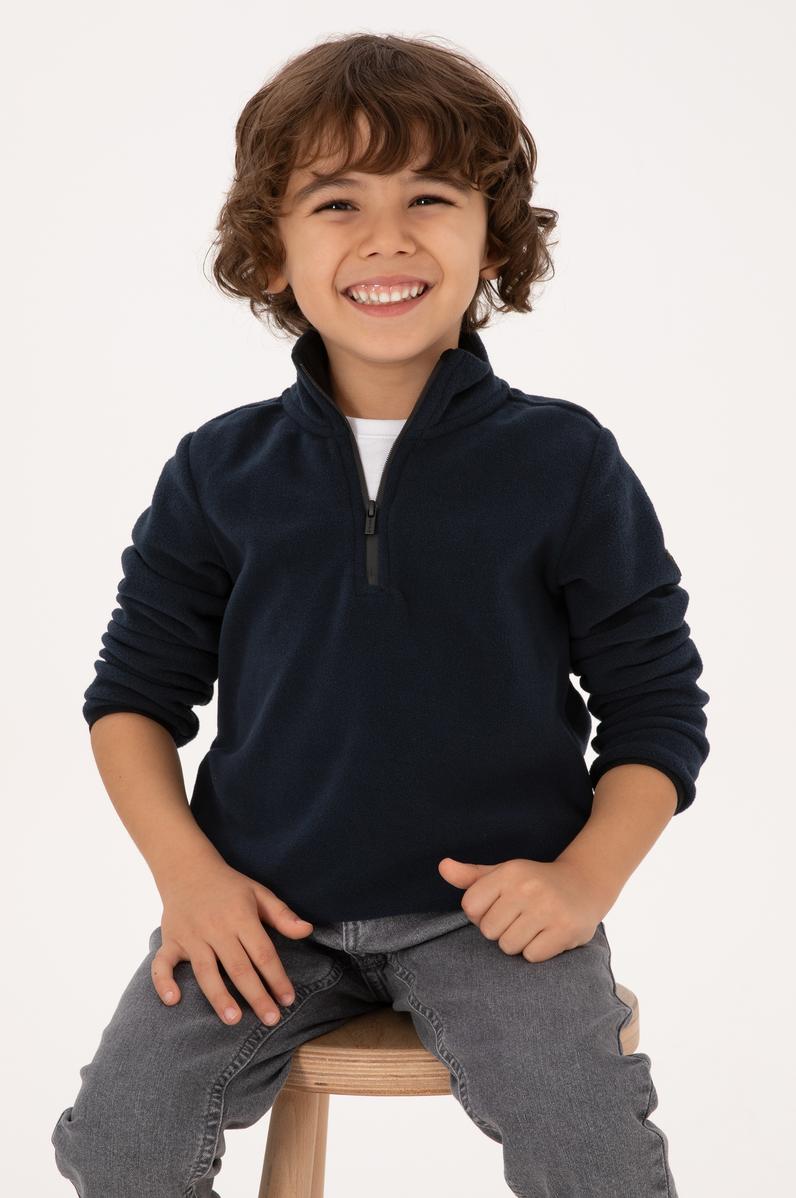 Erkek Çocuk Lacivert Yarım Fermuarlı Polar Sweatshirt