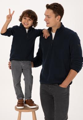 Erkek Çocuk Lacivert Yarım Fermuarlı Polar Sweatshirt - 50313841118