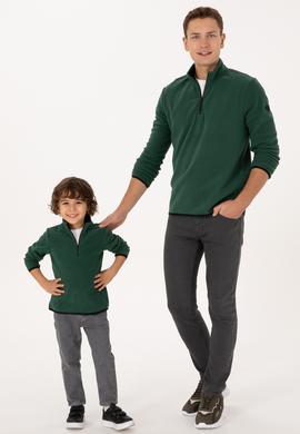 Erkek Çocuk Koyu Yeşil Yarım Fermuarlı Polar Sweatshirt - 50313841009