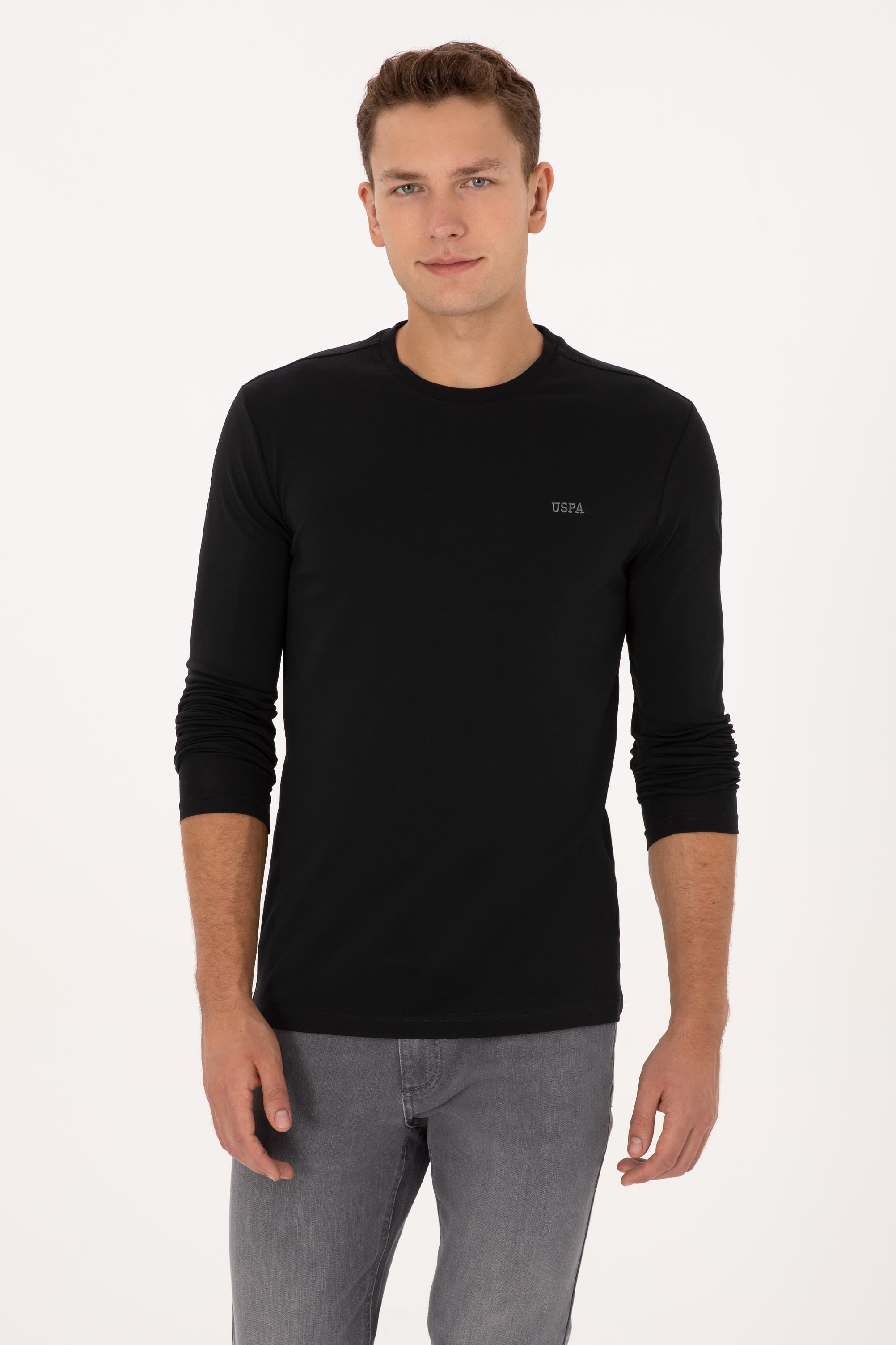 Erkek Slim Fit Bisiklet Yaka Siyah Süprem Basic Sweatshirt - Image 1