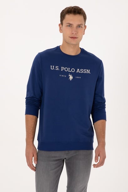 Erkek Regular Fit Bisiklet Yaka İndigo İnce Basic Sweatshirt