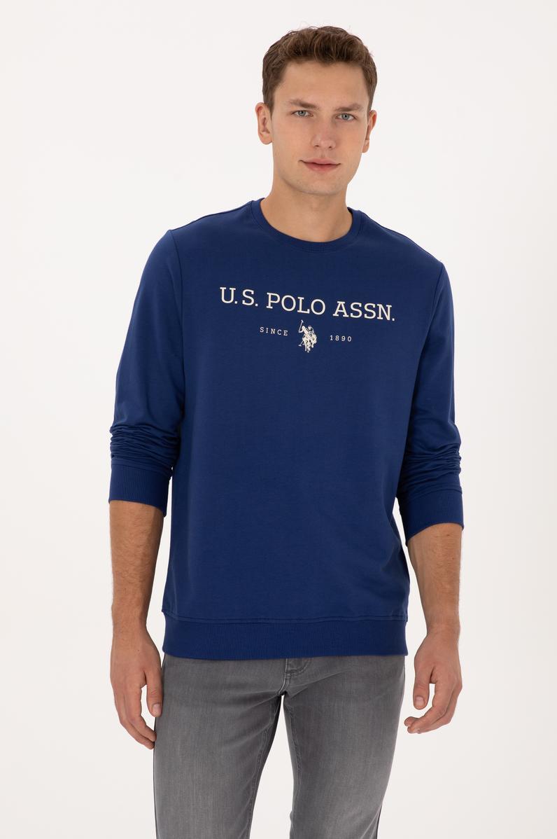 Erkek Regular Fit Bisiklet Yaka İndigo İnce Basic Sweatshirt