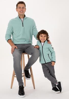 Erkek Regular Fit Mint Polar Yarım Fermuarlı Basic Sweatshirt - 50313777117
