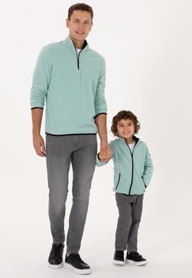Erkek Regular Fit Mint Polar Yarım Fermuarlı Basic Sweatshirt - 50313777117