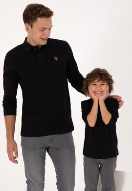 Erkek Regular Fit Polo Yaka Siyah Basic Sweatshirt - 50313772037