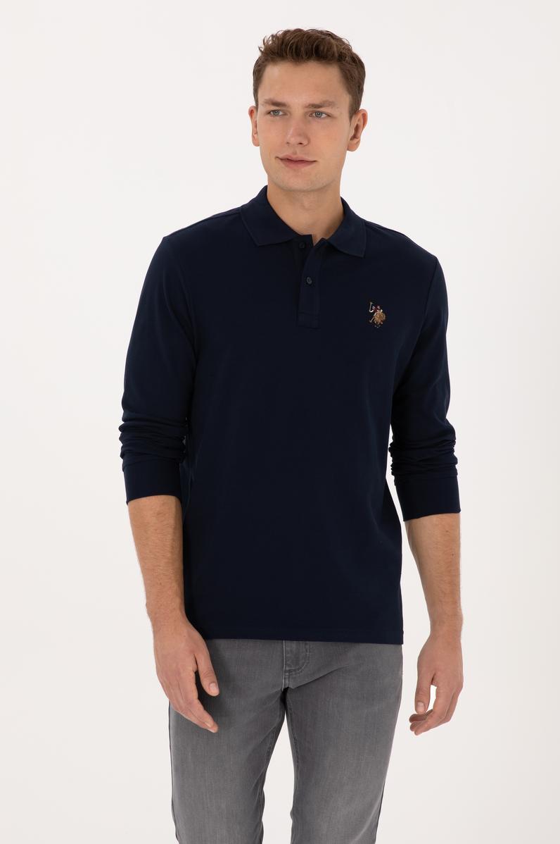 Erkek Regular Fit Polo Yaka Lacivert Basic Sweatshirt
