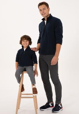 Erkek Regular Fit Lacivert Polar Yarım Fermuarlı Basic Sweatshirt - 50313777026