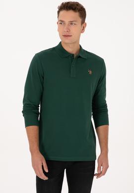 Erkek Regular Fit Polo Yaka Koyu Yeşil Basic Sweatshirt - 50313772067