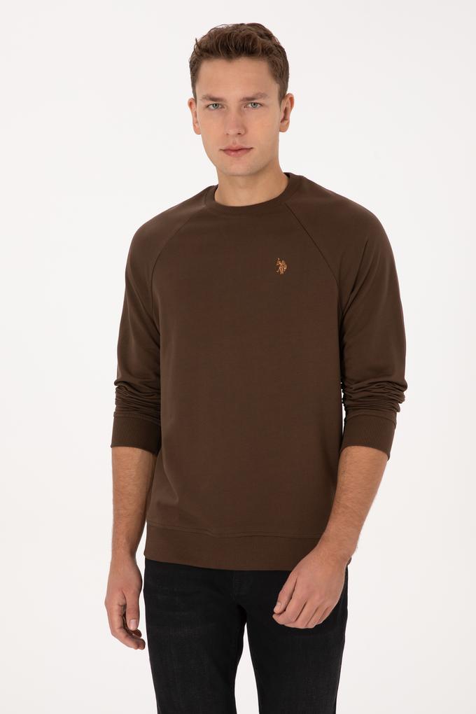 Erkek Regular Fit Bisiklet Yaka Kahverengi İnce Basic Sweatshirt