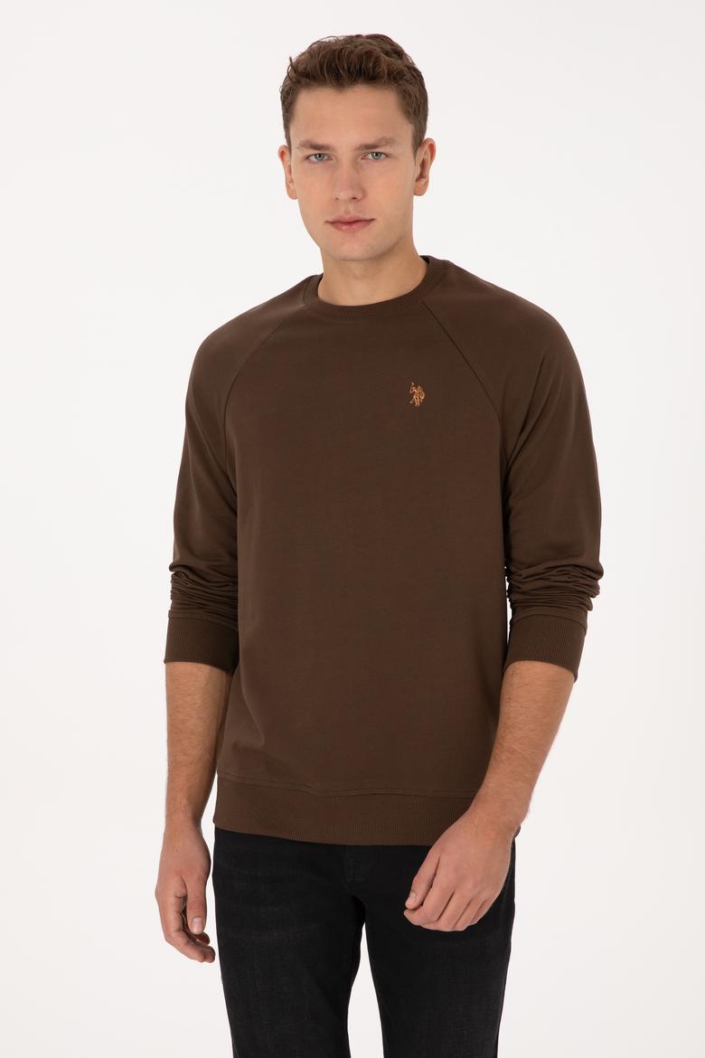 Erkek Regular Fit Bisiklet Yaka Kahverengi İnce Basic Sweatshirt