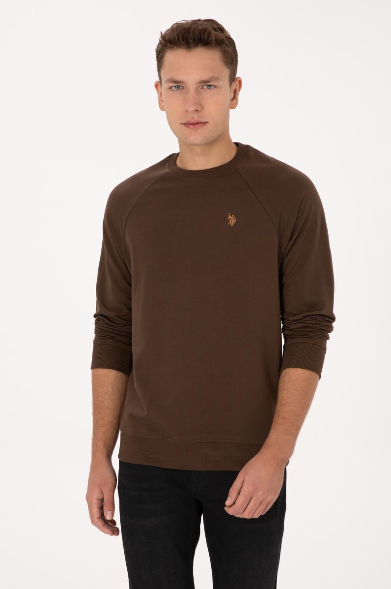 Erkek Regular Fit Bisiklet Yaka Kahverengi İnce Basic Sweatshirt