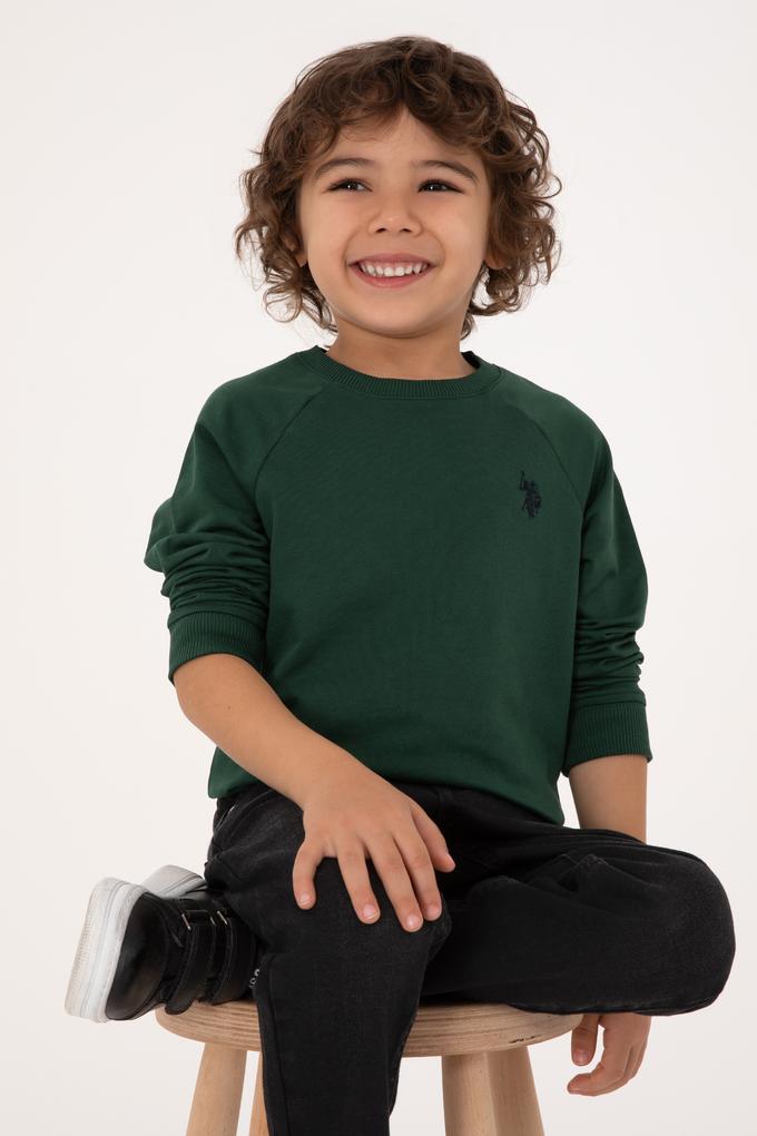 Erkek Çocuk Koyu Yeşil Basic Bisiklet Yaka Sweatshirt