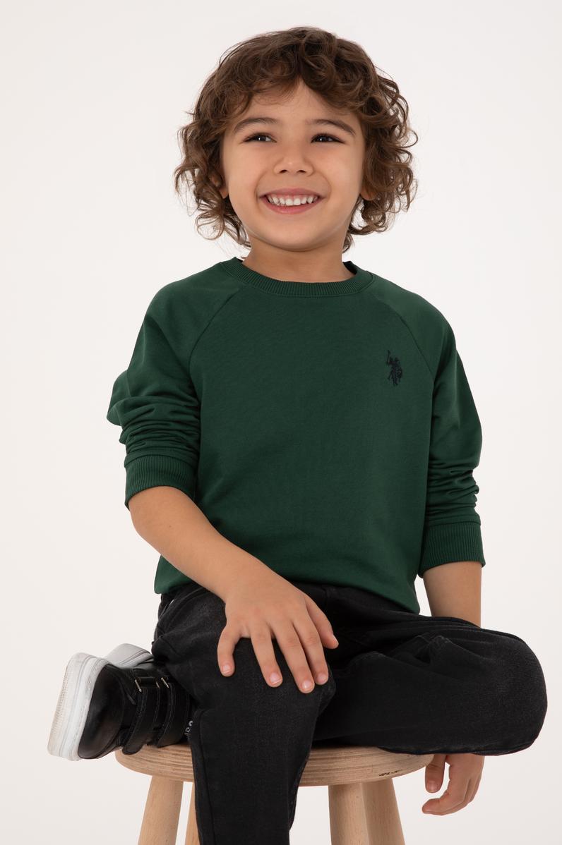 Erkek Çocuk Koyu Yeşil Basic Bisiklet Yaka Sweatshirt
