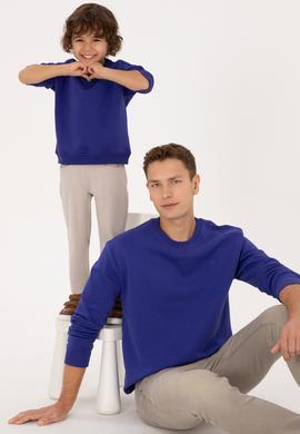 Erkek Comfort Fit Bisiklet Yaka Şardonlu Mor Basic Sweatshirt - 50313757166