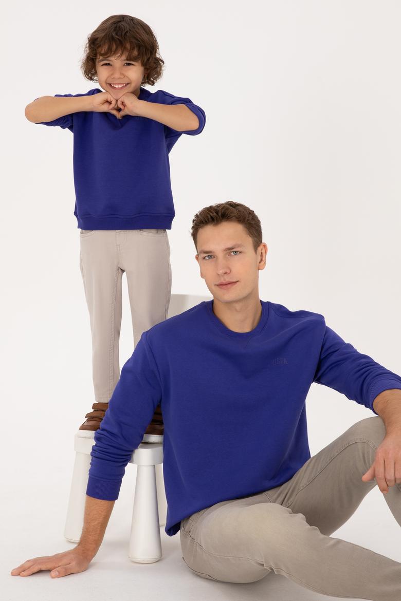 Erkek Comfort Fit Bisiklet Yaka Şardonlu Mor Basic Sweatshirt - 50313757166