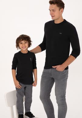 Erkek Çocuk Siyah Basic Bisiklet Yaka Sweatshirt - 50314002015