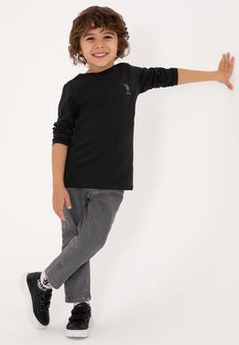 Erkek Çocuk Siyah Basic Bisiklet Yaka Sweatshirt - 50314002015