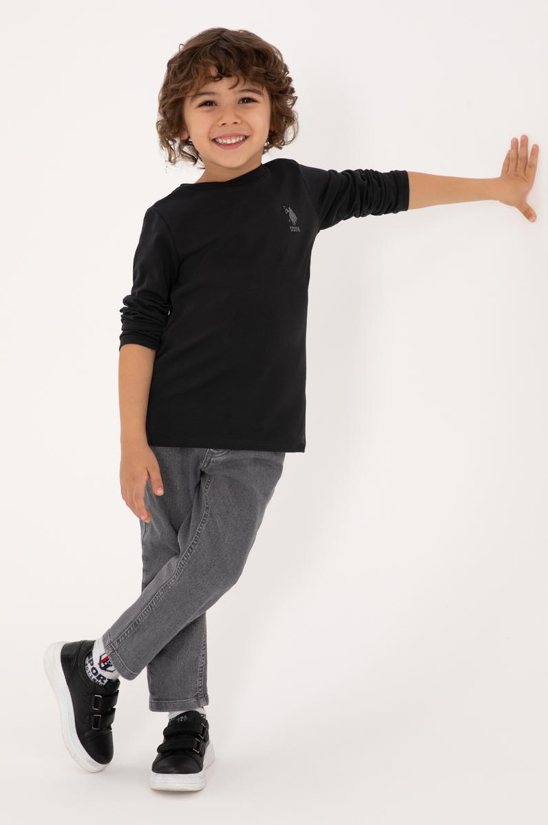 Erkek Çocuk Siyah Basic Bisiklet Yaka Sweatshirt