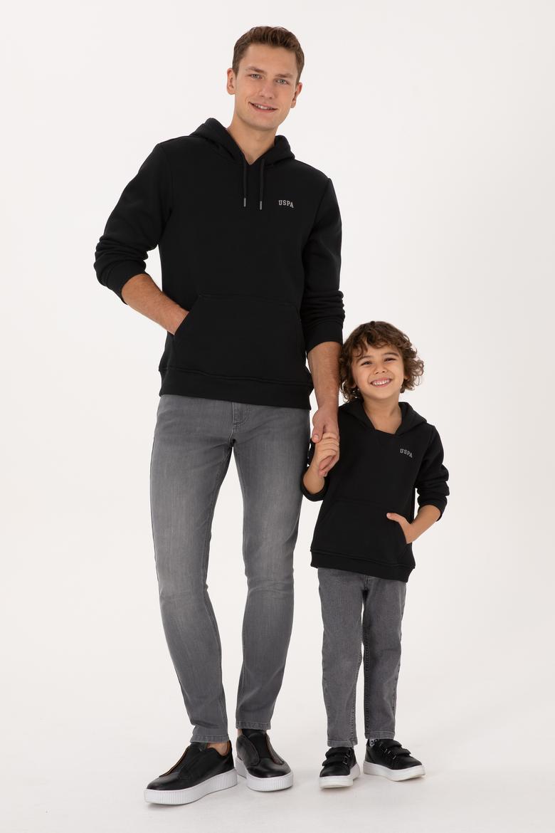 Erkek Regular Fit Kapüşonlu Şardonlu Siyah Basic Sweatshirt - 50315582051
