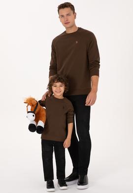 Erkek Regular Fit Bisiklet Yaka Kahverengi İnce Basic Sweatshirt - 50313752118