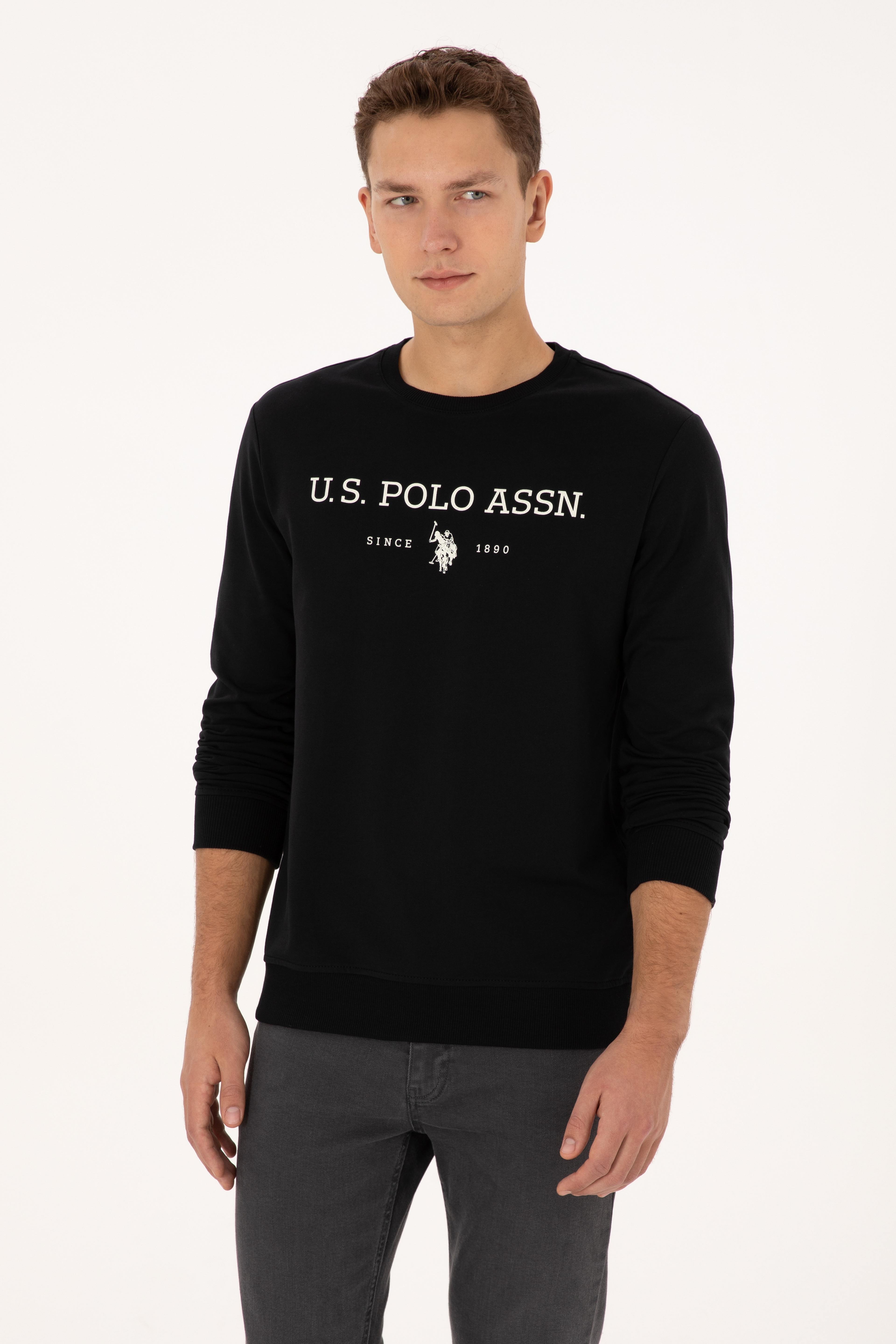 Erkek Regular Fit Bisiklet Yaka Siyah İnce Basic Sweatshirt - Image 1