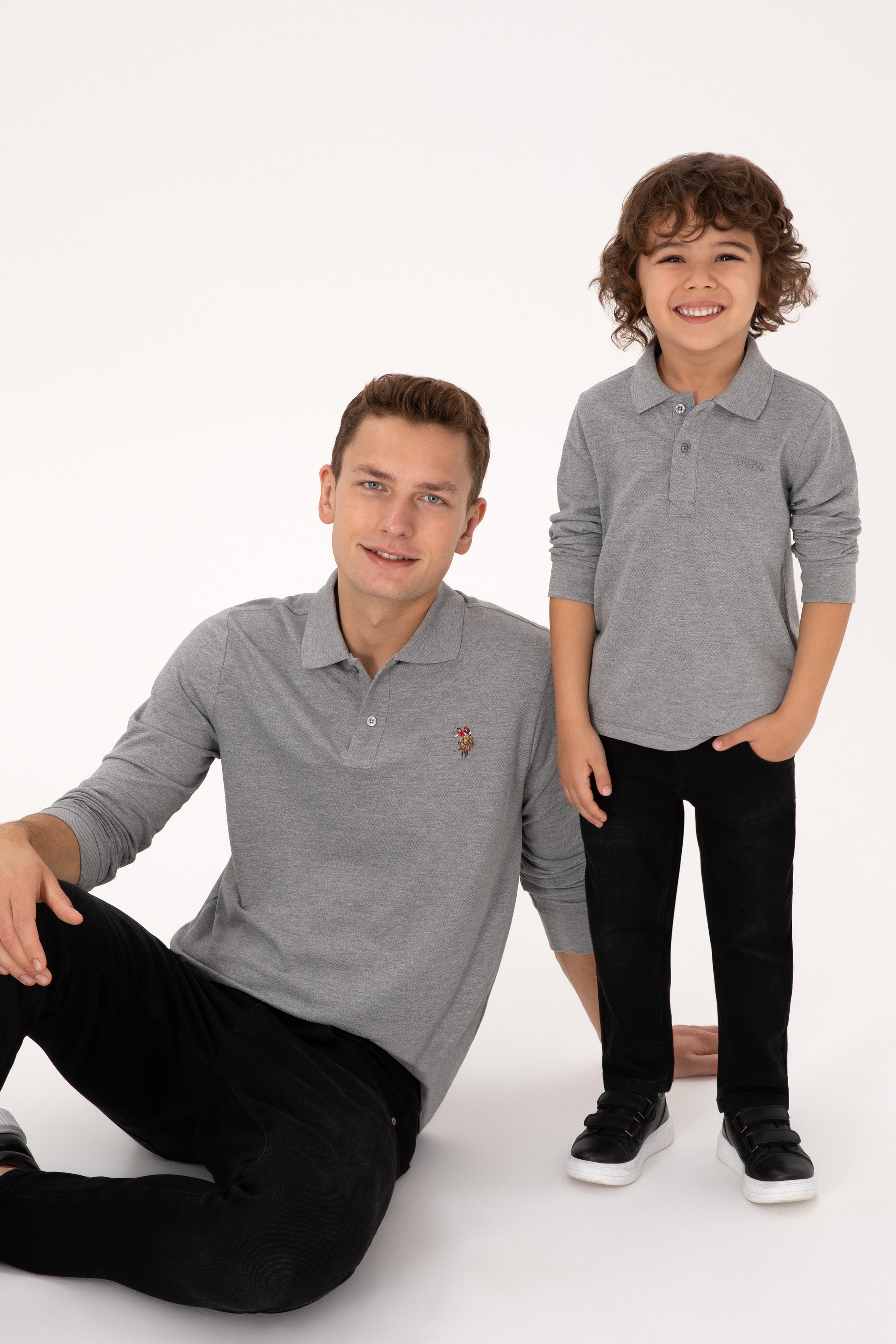 Erkek Regular Fit Polo Yaka Grı Melanj Basic Sweatshirt - Image 3