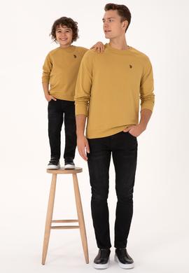 Erkek Regular Fit Bisiklet Yaka Hardal İnce Basic Sweatshirt - 50313752088