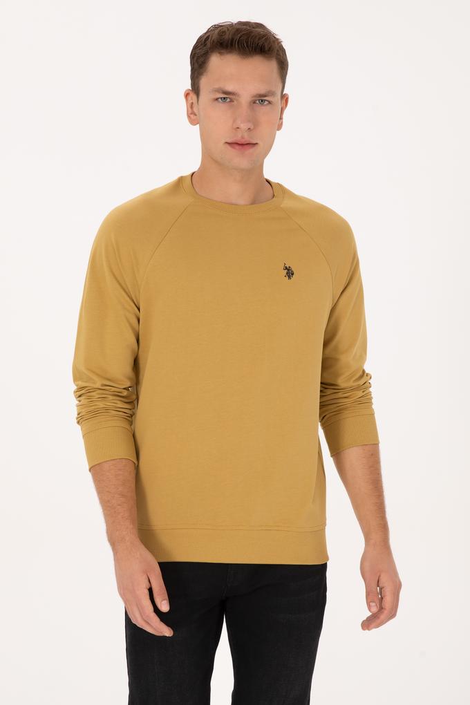 Erkek Regular Fit Bisiklet Yaka Hardal İnce Basic Sweatshirt