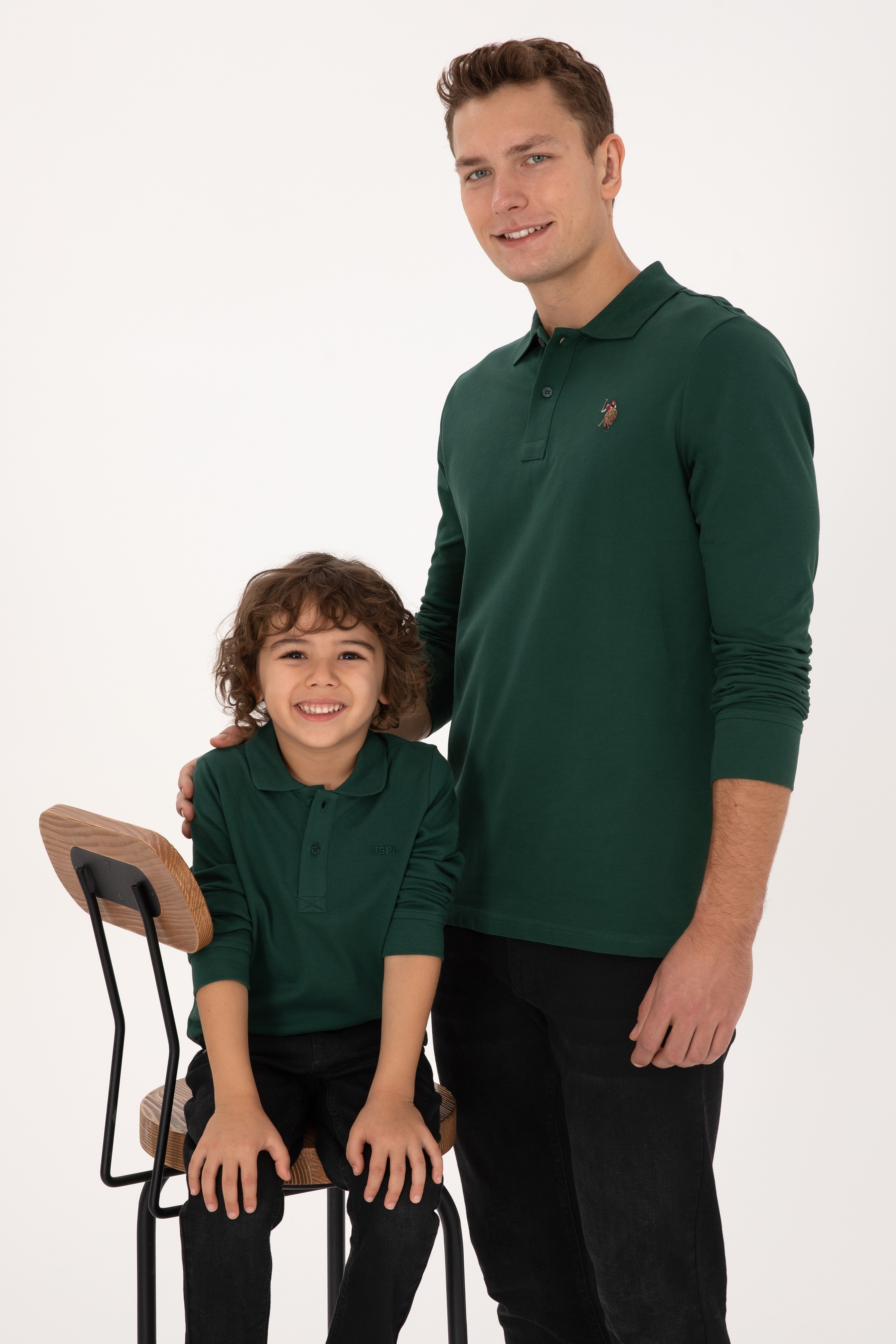Erkek Çocuk Koyu Yeşil Basic Polo Yaka Sweatshirt