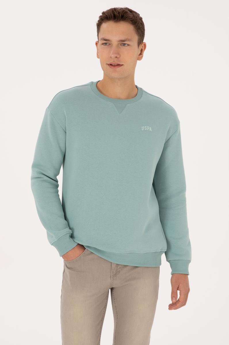 Erkek Comfort Fit Bisiklet Yaka Şardonlu Mint Basic Sweatshirt