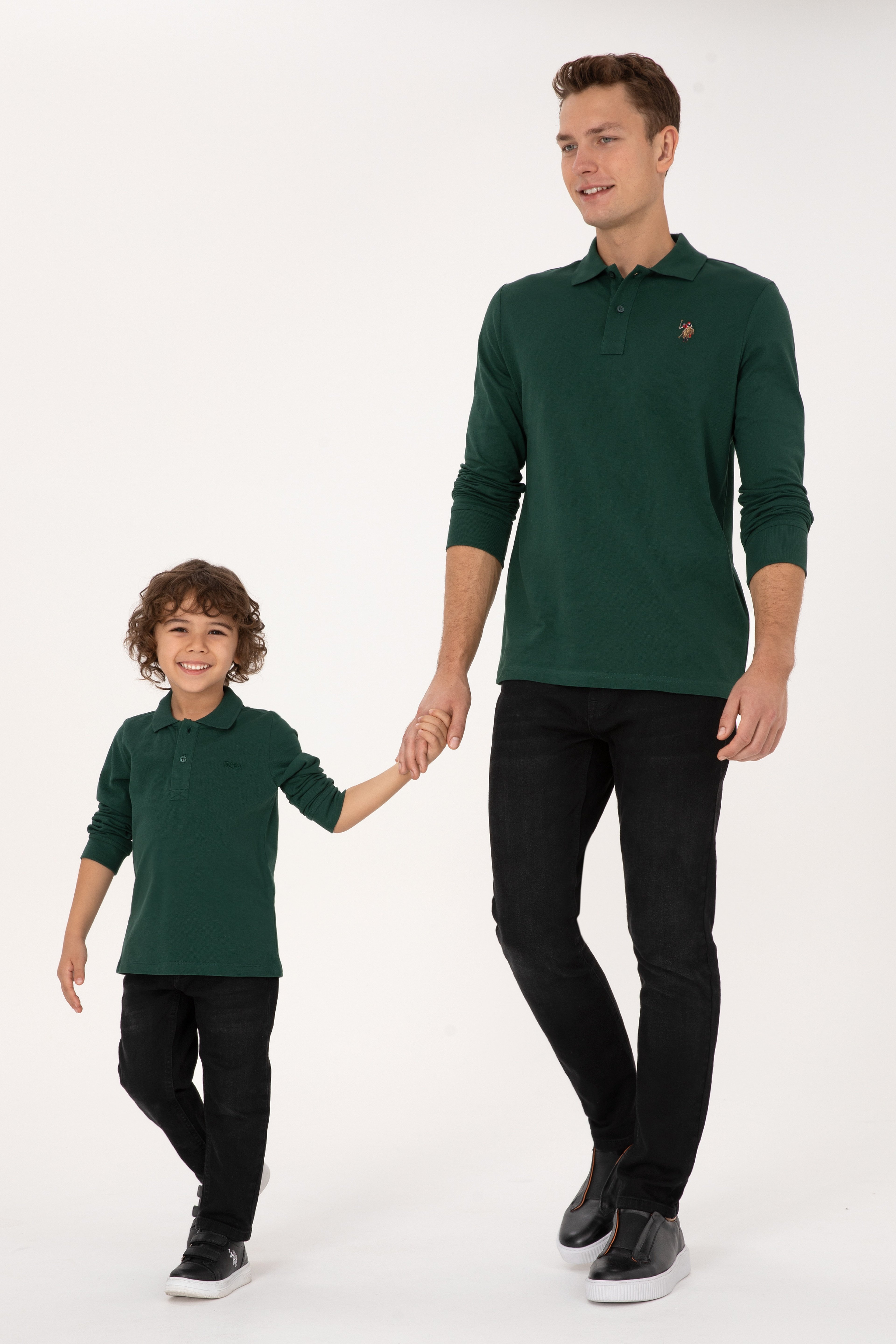 Erkek Çocuk Koyu Yeşil Basic Polo Yaka Sweatshirt - Image 4