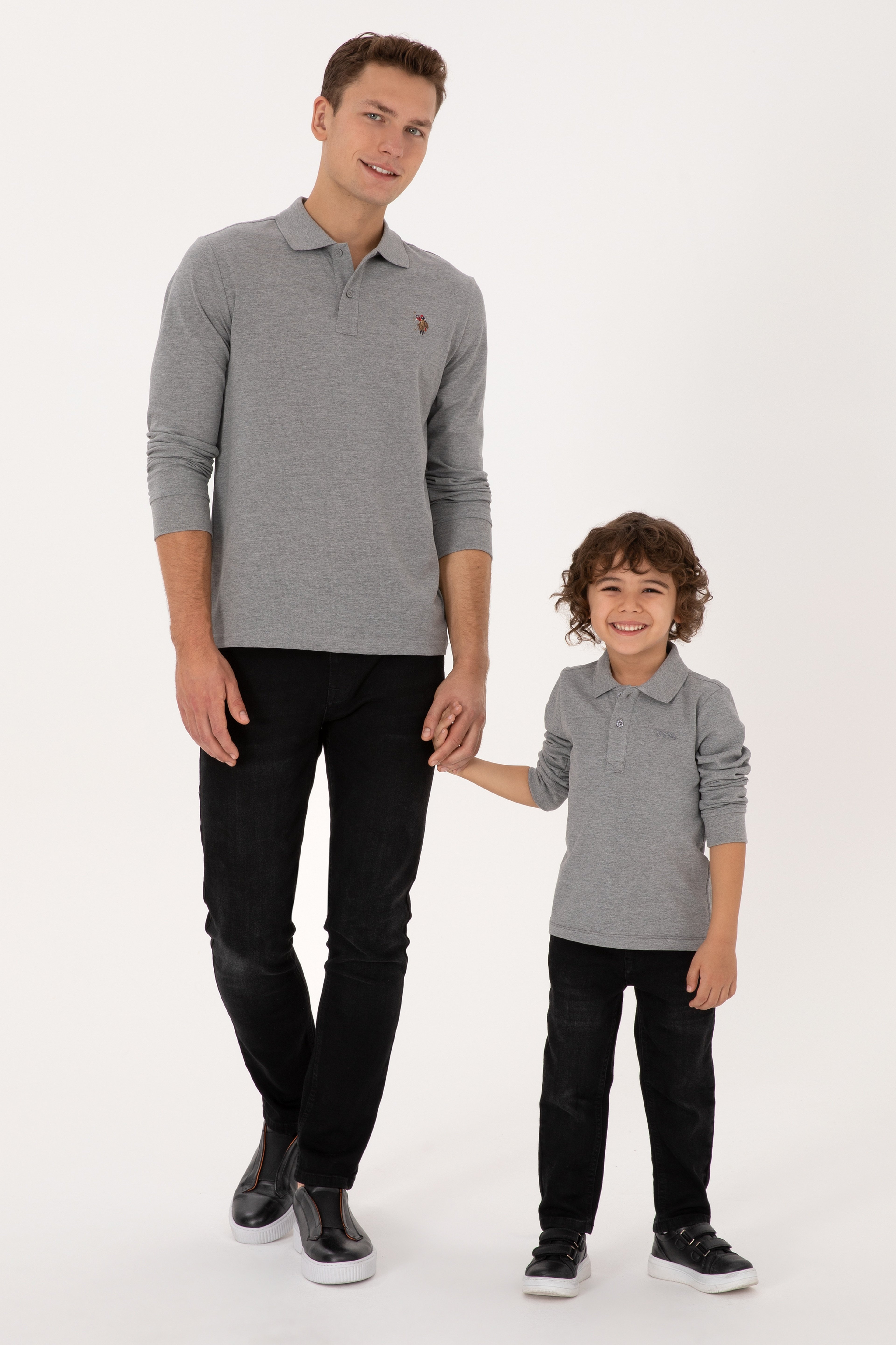 Erkek Çocuk Gri Melanj Basic Polo Yaka Sweatshirt - Image 4