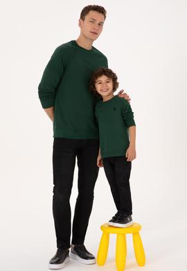Erkek Çocuk Koyu Yeşil Basic Bisiklet Yaka Sweatshirt - 50313832074