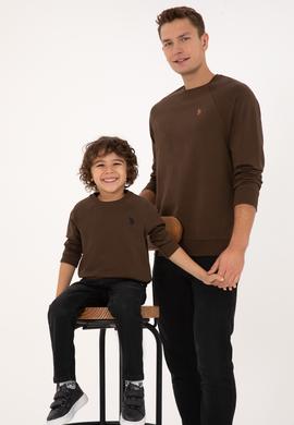Erkek Çocuk Kahverengi Basic Bisiklet Yaka Sweatshirt - 50313832052