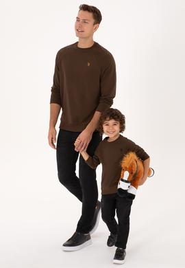 Erkek Çocuk Kahverengi Basic Bisiklet Yaka Sweatshirt - 50313832052