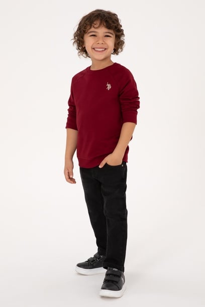 Erkek Çocuk Bordo Basic Bisiklet Yaka Sweatshirt