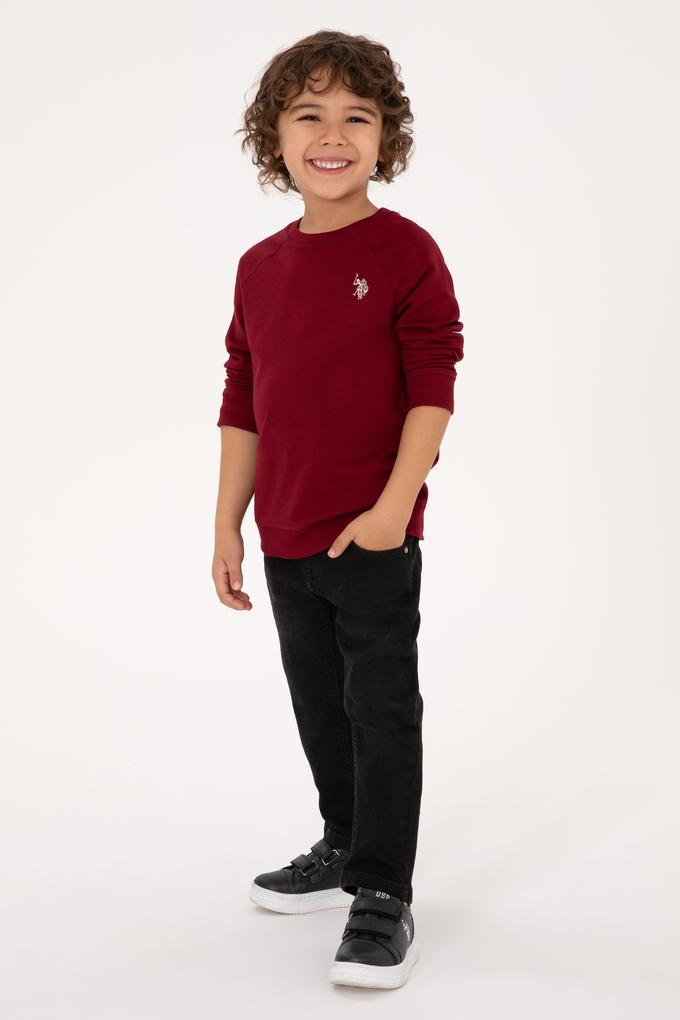 Erkek Çocuk Bordo Basic Bisiklet Yaka Sweatshirt