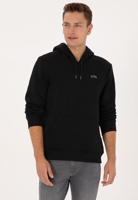 Erkek Regular Fit Kapüşonlu Şardonlu Siyah Basic Sweatshirt - 50315582051