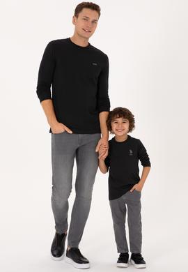 Erkek Çocuk Siyah Basic Bisiklet Yaka Sweatshirt - 50314002015