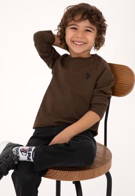 Erkek Çocuk Kahverengi Basic Bisiklet Yaka Sweatshirt - 50313832052